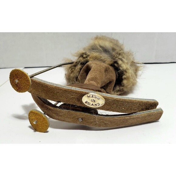 Vintage Polish Skier Doll Real Fur Hood Hand Painted Face Leather Suede - Picture 16 of 16